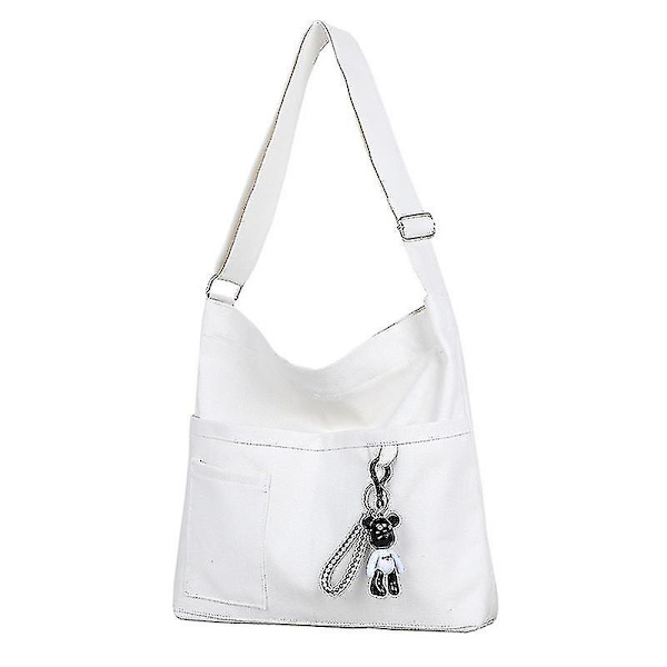 Canvasväska Dam Messenger Bag Litterär Canvasväska Dam Axelväska Student Klassväska (vit)