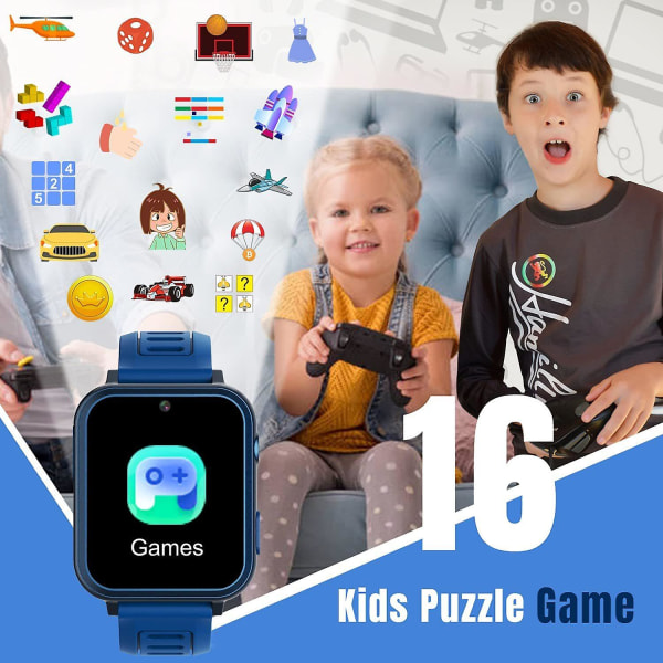 Smartklocka för barn, barnens smartklocka, med 24 spel, väckarklocka, kalender, kamera, musikspelare, tidsvisning, video- och ljudinspelning -CL KJ（Svart）