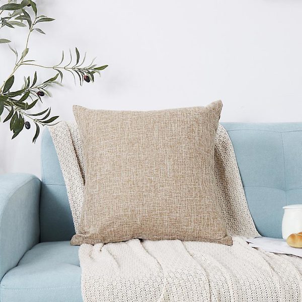 Koristeelliset tyynynpäälliset 2 kappaleen sarja Pellavasta valmistetut tyynynpäälliset sohvalle, nojatuolille, olohuoneeseen, 20x20 tuumaa, vaaleanruskea
