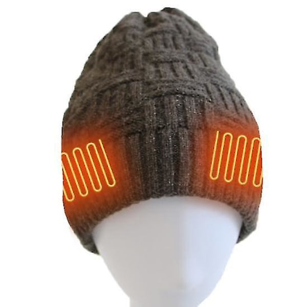 Uppvärmd hatt Vinterhuvudvärmare Elektrisk uppladdningsbar cap för vuxen (grå)