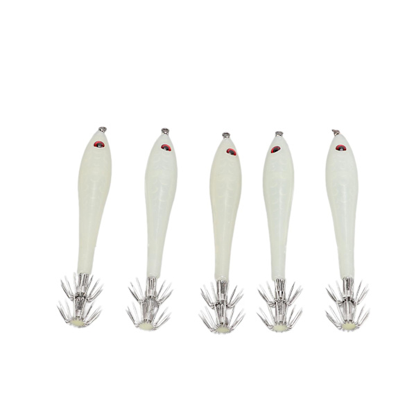 5PCS Hård Fiske Lure Simulering Bläckfisk Falsk Bete Krokar Artificiell Bläckfisk Dubbelkrok JigLuminous Vit