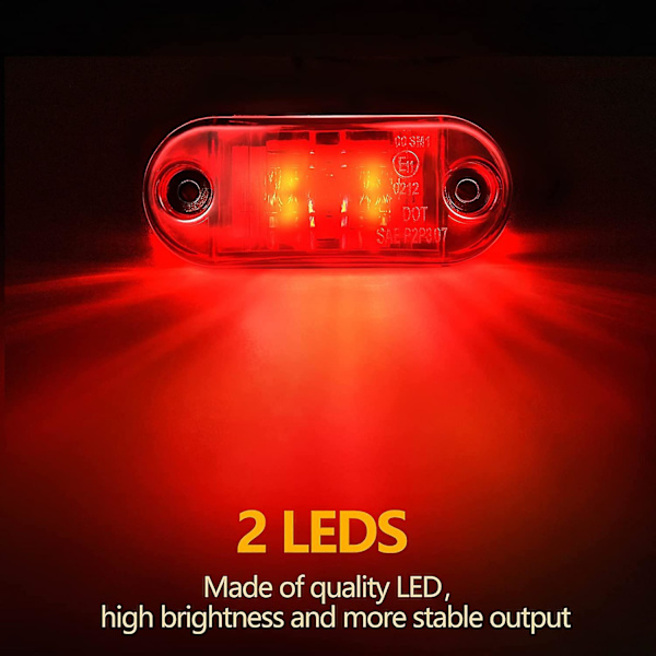 10 stk 2,5 tommers 2 diode tilhengermarkeringlys vanntett LED tilhenger sidemarkeringlys oval tilhenger kjørelys for lastebil RV eksteriør markering lys