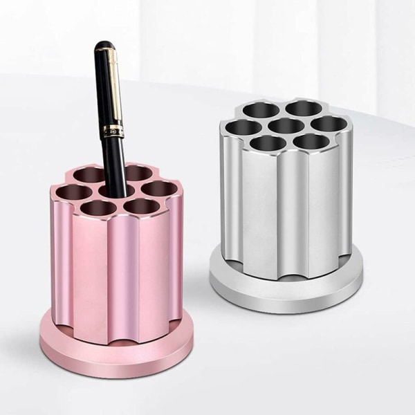 Creative fatformad pennhållare 360° roterande organizer 7 hål pennhållare Kosmetisk borsthållare, roterande pennhållare, silver