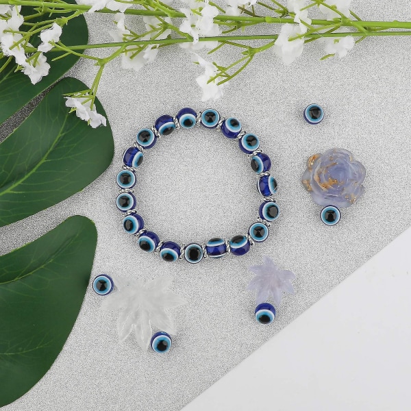 100 st blåa onda öga pärlor ögonkula pärlor handgjorda harts pärlor berlocker för Diy armband halsband smycken gör (10MM)