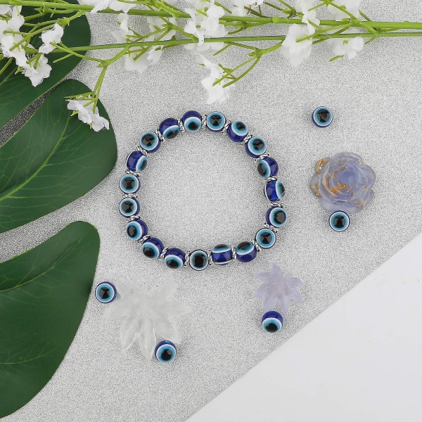 100 st Blue Evil Eye Beads Eyeball Beads Handgjorda Resin Beads Berlocker för gör-det-själv-armband Halsband Smyckenstillverkning（10MM）
