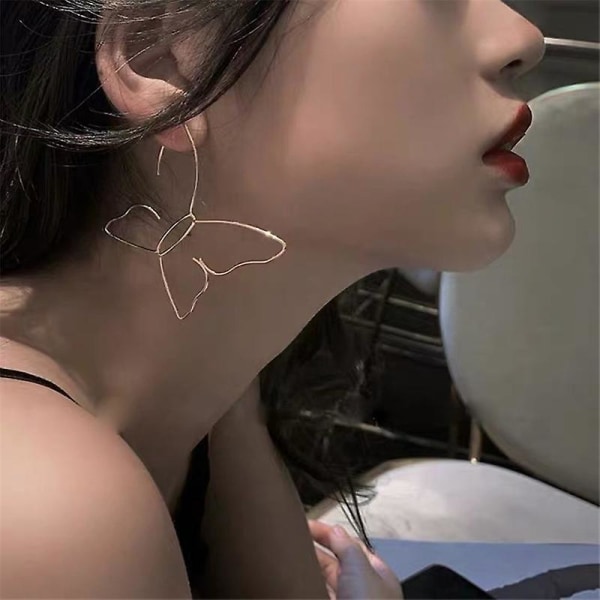 2 st Fashion Women Bohemian Guld Stora Fjäril Örhängen Tassels Lång Kedja Drop Dangle Örhängen Smycken För Kvinnor Och Flickor