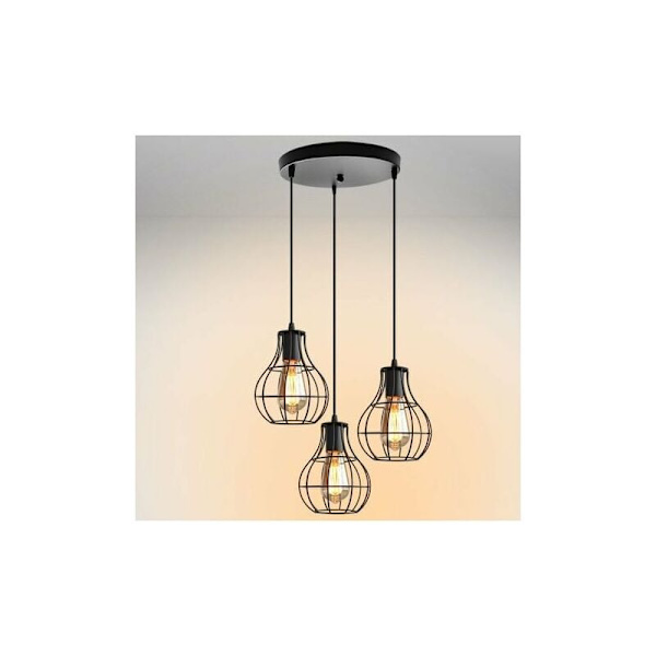 Cham Chandelier Industriell Retro Metall Hängande Ljus 3 Vintage Bur Lampor E27 Taklampskärm för Restaurang Bar Cafe Svart