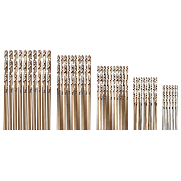 50 stk. Drillforce Tools M35 Cobalt Bor Sæt, HSS-CO Bor Sæt 1-3MM, til Boring i Hærdet Stål, Støbejern og Rustfrit Stål (guld)