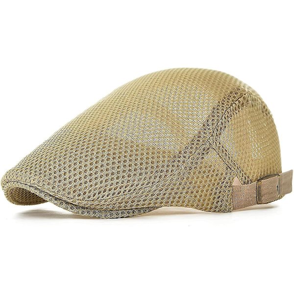 Herrbettsmössa i andningsbart nätmaterial för män, justerbar, sommarhatt, basker, keps med platt skärm (Khaki)