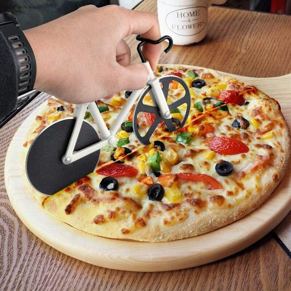 Cykelpizzaskärare Blå Cykelpizzaskärare med stativ Non-Stick Köksredskap Pizzabakningsverktyg Vit