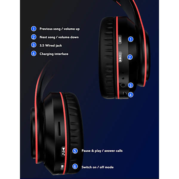 Hopfällbara Bluetooth-hörlurar med belysning Vit