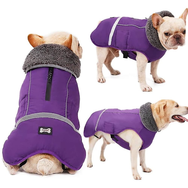 Varm Hundejakke Reflekterende Hunde Vinterjakke Vandtæt Vindtæt Hunde Turtleneck Tøj til Koldt Vejr Tyk Fleece Foring Kæledyrstøj