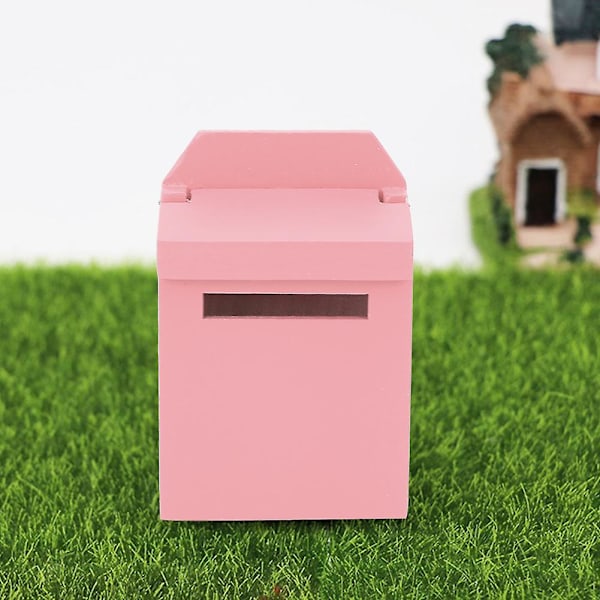 1:12 Miniatyrdukkehusdekorasjon Villa Tilbehør Farget Trepostkasse Flipable Postkasse Rosa