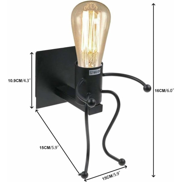 Vägglampa inomhus, industriell lampa retro ljus kreativ E27 järnkonstdekoration för vardagsrum, sovrumsvägglampa