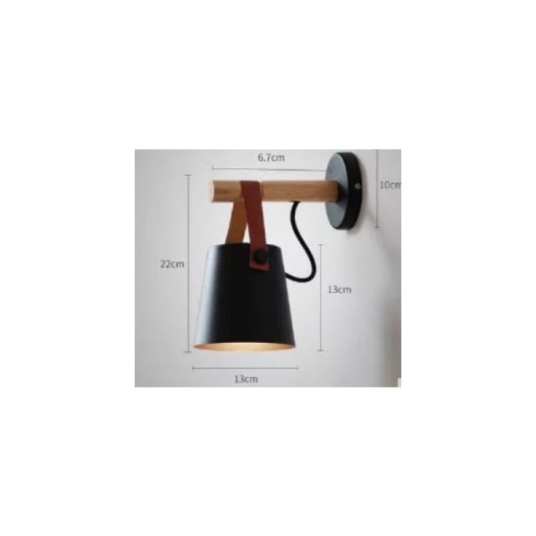 Nordisk stil bältad vägglampa E27 Modern solid trä vägglampa enkel kreativ personlighet sovrumsgång sänglampa 22*13cm svart 1st