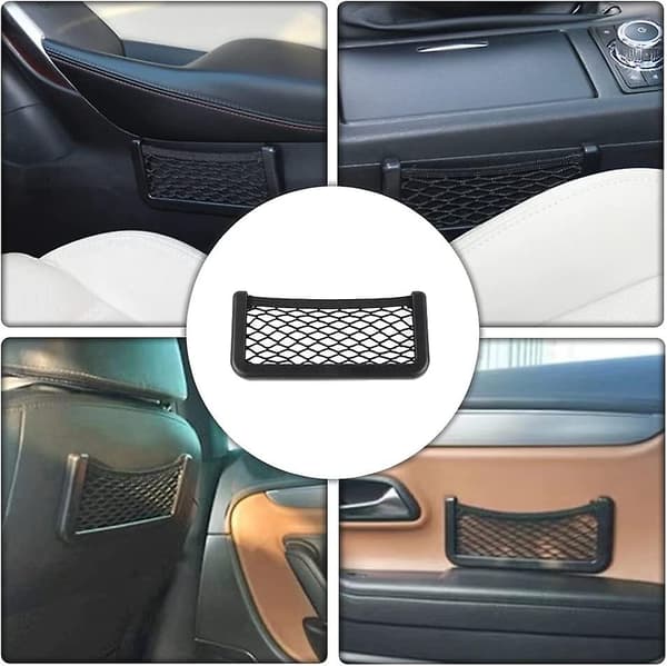 Bilopbevaringsnetposer Sort Mesh Organizer Nets Elastiske Nylon Smartphoneholdere Med Plastikrammer Til Auto Og Rv(2stk, Sort)