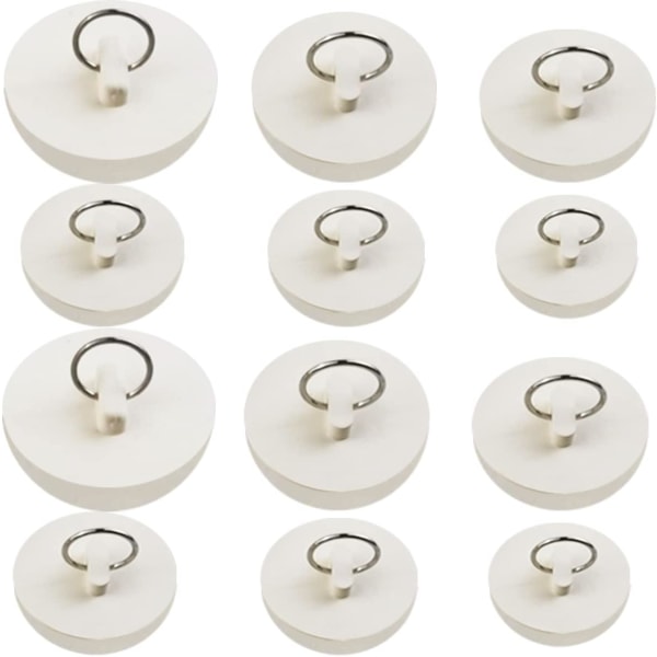 12-pack gummibruntavlopp och badkarsavlopp med dragringar för kök och badrum, 6 storlekar