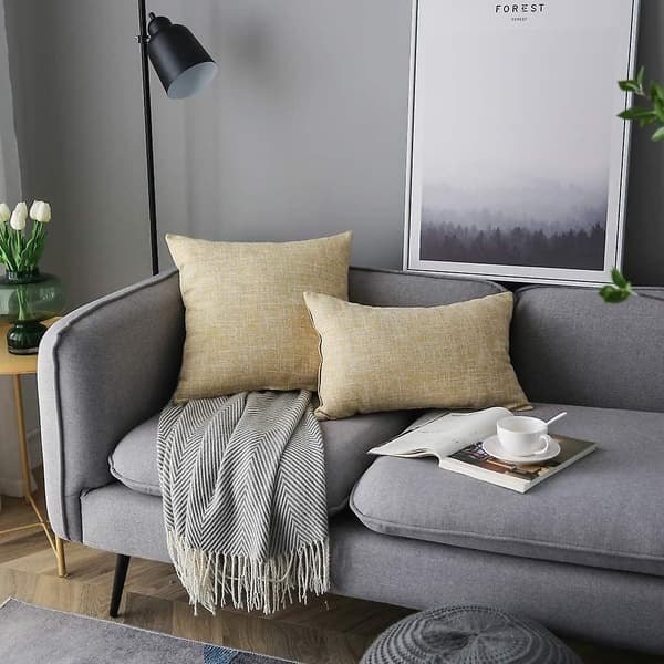 Sæt med 2 efterårsbeige pudebetræk i rustikt linned Dekorative pyntepuder 12x20 tommer til sofaindretning