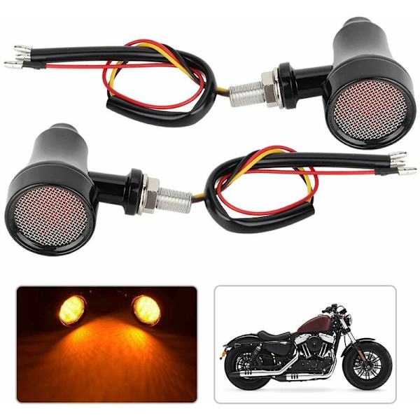 Metallkropp Retro Galler Motorcykel Blinkers LED Bromsljus Strobe Lampa (Svart)