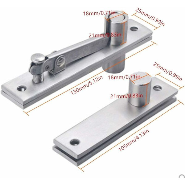Set med 2 svängbara dörrgångjärn 360 graders rotation dolda tunga rostfritt stål med fästskruvar (130 x 25 mm)
