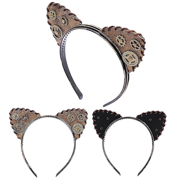 Steampunk kattöron pannband med kugghjulsdekor retro Halloween jul huvudbonad