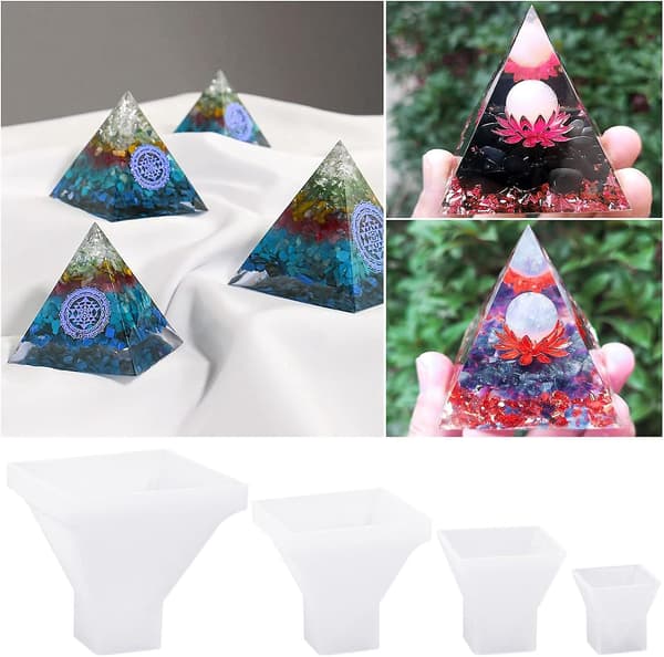 4 stk. pyramide silikoneform, klare epoxyharpiksforme til DIY pyramide, smykker