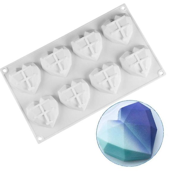 8 Hulrums Silikone Mousse Kageform, Kærlighedsformet Non-stick Kage Bageform