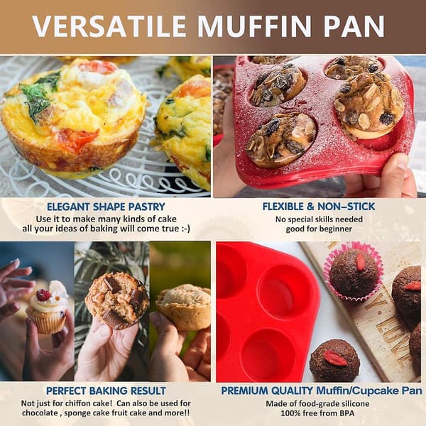 Silikone Muffinform 6 Kopper. Europæisk LFGB Silikone Cupcake Bageform - Sæt med 2.