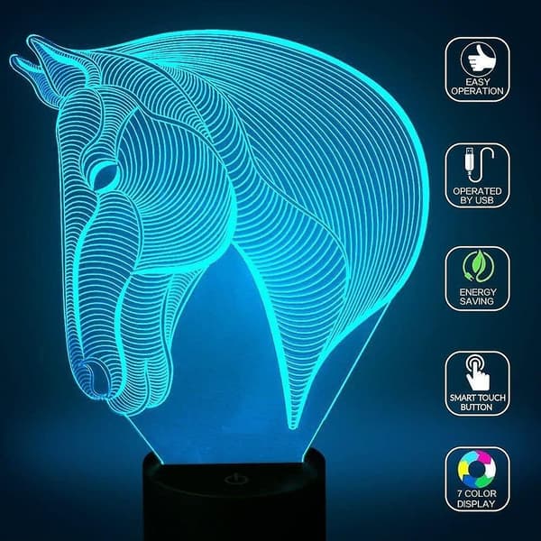 3D heste LED natlys, illusion hesteeffekt USB genopladelig LED natlys