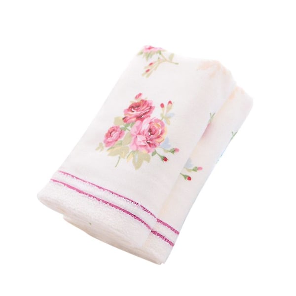 Cotton Bath Towel Flower Printing Bathroom Home Hotel Beach Face Towel（34X34cm，White）