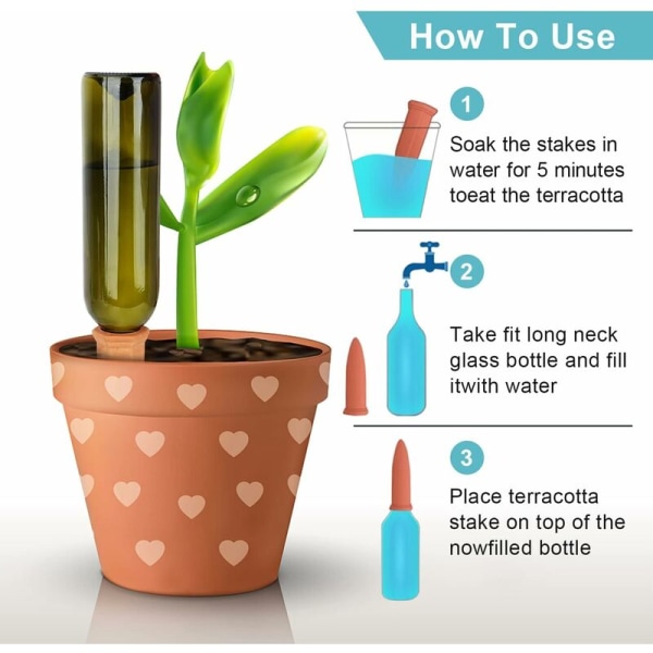 12-pack automatiska vattningsstakar för terrakottaväxter - semesteranvändning - självbevattnande växter inomhus och utomhus