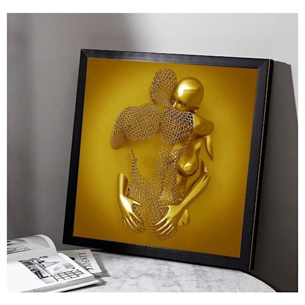 3D-effekt väggkonst abstrakt metallsculptur duk modern målning väggdekoration 30 40cm guld