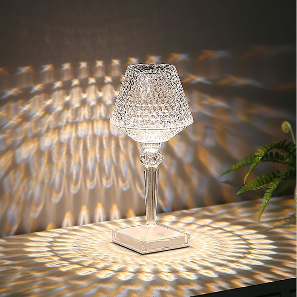 Touch-sengelampe til soveværelset, 3 farver krystal touch-sengelampe, genopladelig LED-sengelampe, bordlamper til soveværelse, stue, restaurant, bar, liv