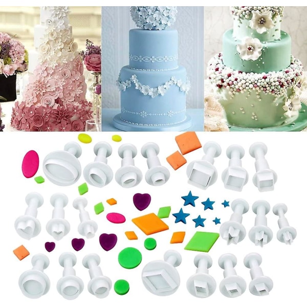 20 kpl Mini Fondant-leikkureita Keksileikkureita Sugarcraft Kakunkoristeluvälineet, Neliö/pyöreä/Sydän/soikea/Viisisakarainen jne.