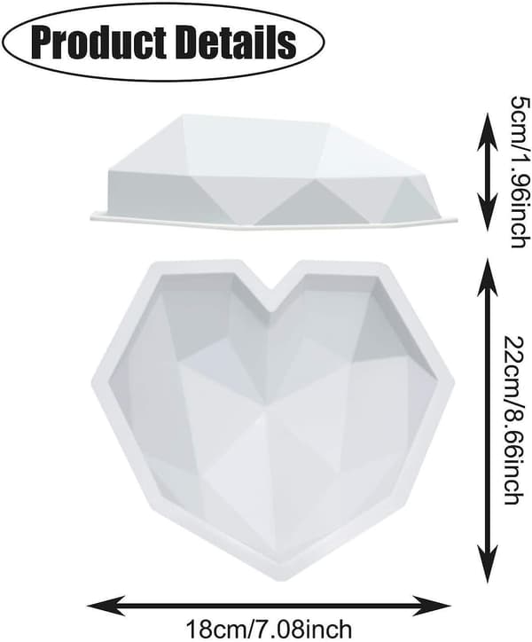 3 stk Valentinsdag diamant hjerteformet silikonkakeform silikonkakeform 3d bakekakeform for sjokolade dessert baking
