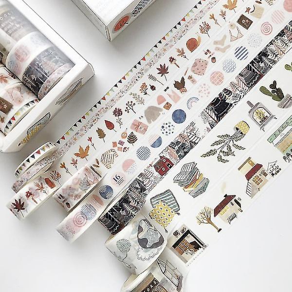 Söt skrivmaterial DIY Washi-tejp | Washi-tejp DIY skolmaterial - 8 st/set söt färg - (grön färg)