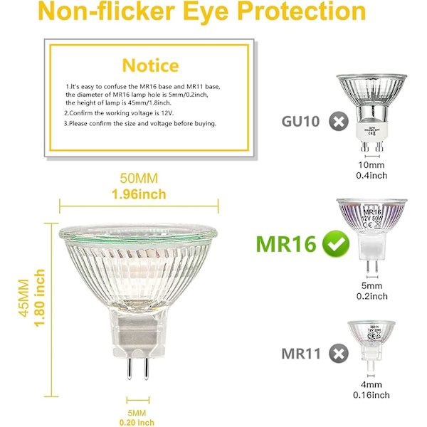 Halogenpære, Mr16 Spotpære, 12v 35w Pære, Gu5.3 Pære Dimbar Mr16 Pære, 2 Pin Halogenpære Varm Hvit 2700k, 6 Pakning