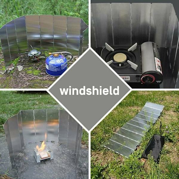 Hopfällbart vindskydd i aluminiumlegering, bärbart campingvindskydd, campingspis, hopfällbart aluminiumvindskydd, Triumph hopfällbart campingvindskydd BBQ