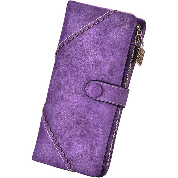 Verktygsväska dam lila vegansk läderplånbok Bifold-påse Stor kapacitet Organizer Spänne Lång plånbok för flickor Godisfärg