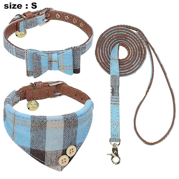 3 st hundhalsband och koppel hund fluga med klocka hund bandana hund hud hundhalsband hund beige S（S，blå）