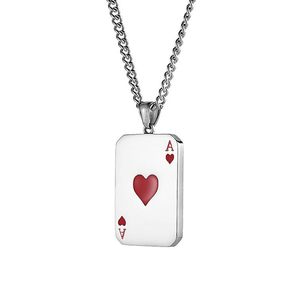 Kreativ pokerkort hjärter spader ess trendig herr halsband hip hop titanstål nyckelben halsband tröja hänge (röd)