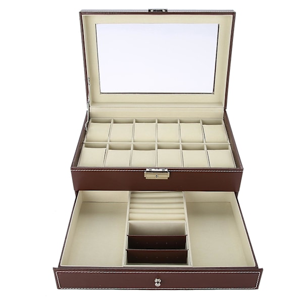 Dobbelt lag 12 slots PU læder ur opbevaringsboks smykker display box holder organizer