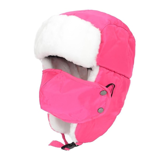 Vinter Børn Piger Trapper Trooper Hat Udendørs Varm Ski Cap Vindtæt Maske Øreklapper Ushanka Fleece Hat Til Børn Børn（Rose Rød）