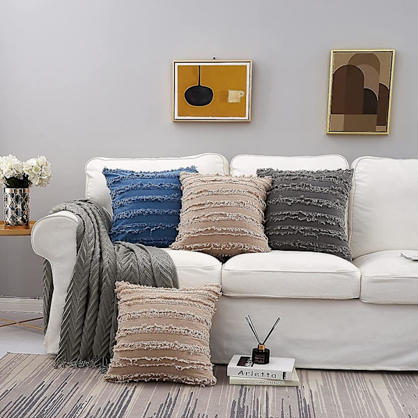 Set med 2 svarte putetrekk Rustikk lin dekorative firkantede pynteputer 16x16 tommer for sofa sofadekorasjon