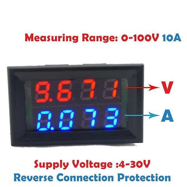 0,28 tum digital DC voltmeter ammeter för DC 100V 10A spänningsström