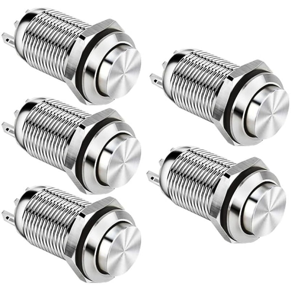 12mm Vattentät Metall Tryckknappsbrytare Tryckknappsbrytare SPST NO Momentanbrytare 2A 12V/24V/125V/250V 5 Pack (Huvud) - MODOU