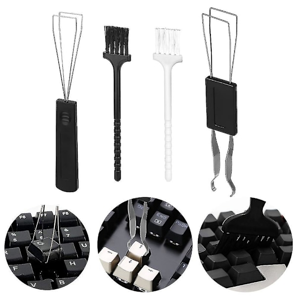 4 st/set Dubbelhuvud med rengöringsborste Gaming Keycap Puller Removal