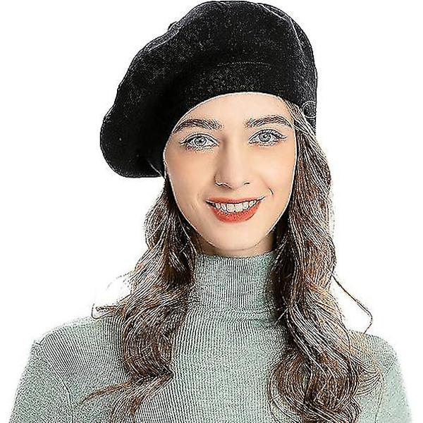 Fransk Beret Reversibel Ensfarget Kasjmir Varm Lue for Jenter