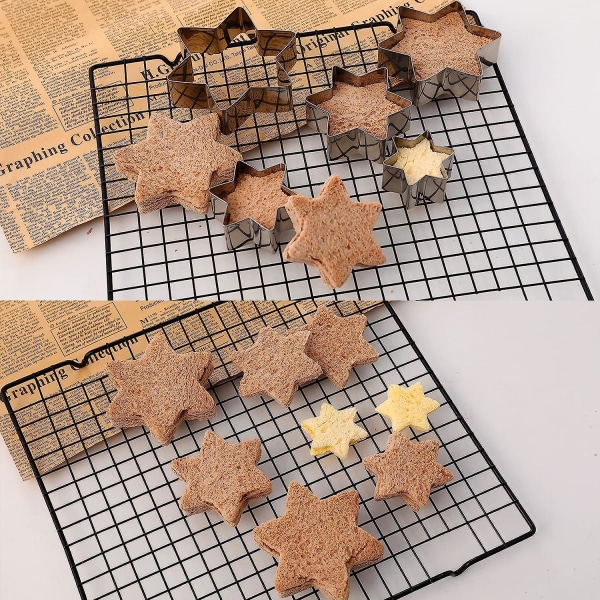Sæt med 10 sekskantede stjerneformede småkageforme til fremstilling af 3d juletræssmåkager, kager, sandwich