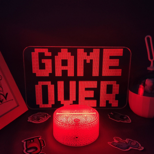 Game Over Neonlampa 3d Led Rgb Illusion Usb Nattljus Födelsedag Cool Present Till Vän Säng Spelrum Bord Färgglad DekorationLava Lamp Bas A